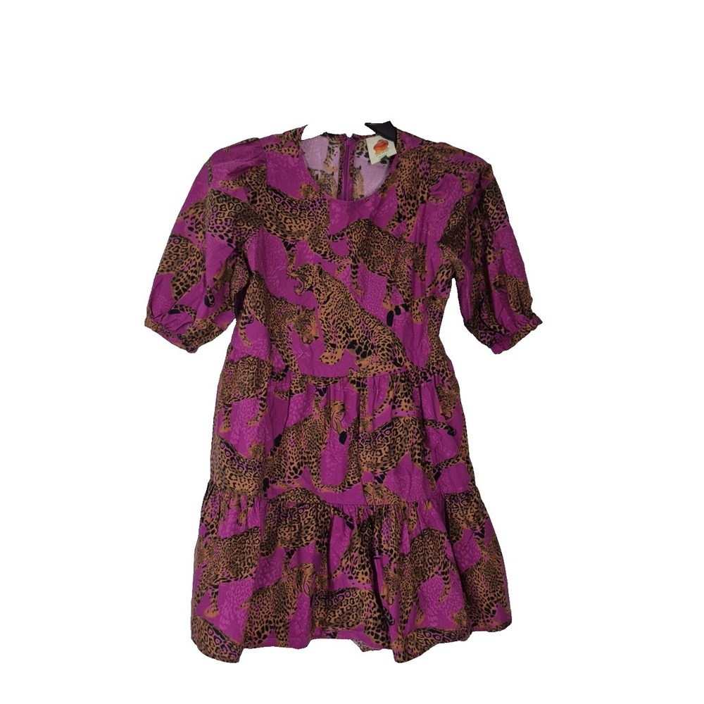 Farm Rio Dress Womens‎ Small Magenta Leopard Print Tiered Ruffle Mini Dress